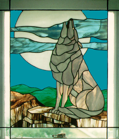 Wolf Stained Glass Window Panel